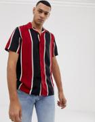 New Look Regular Fit Revere Shirt In Red Stripe - Red