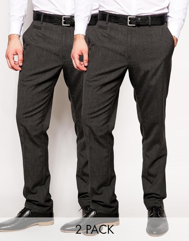 Asos 2 Pack Basic Pants In Slim Fit Save 17% - Charc