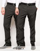 Asos 2 Pack Basic Pants In Slim Fit Save 17% - Charc