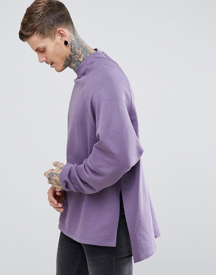 Asos Super Longline Oversized Sweatshirt With Side Splits & Dropped Hem - Purple
