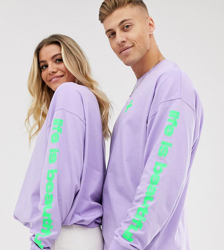 Life Is Beautiful Unisex Oversized T-shirt With Long Sleeves - Black