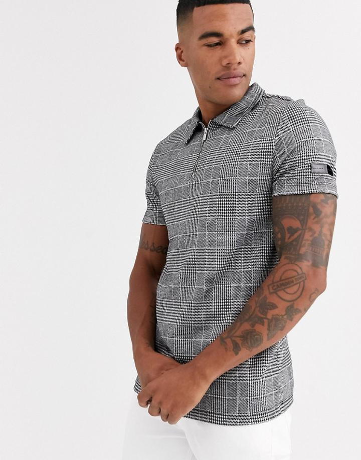 River Island Polo In Gray Check
