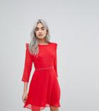 New Look Petite Eyelet Ruffle Sleeve Dress In Red