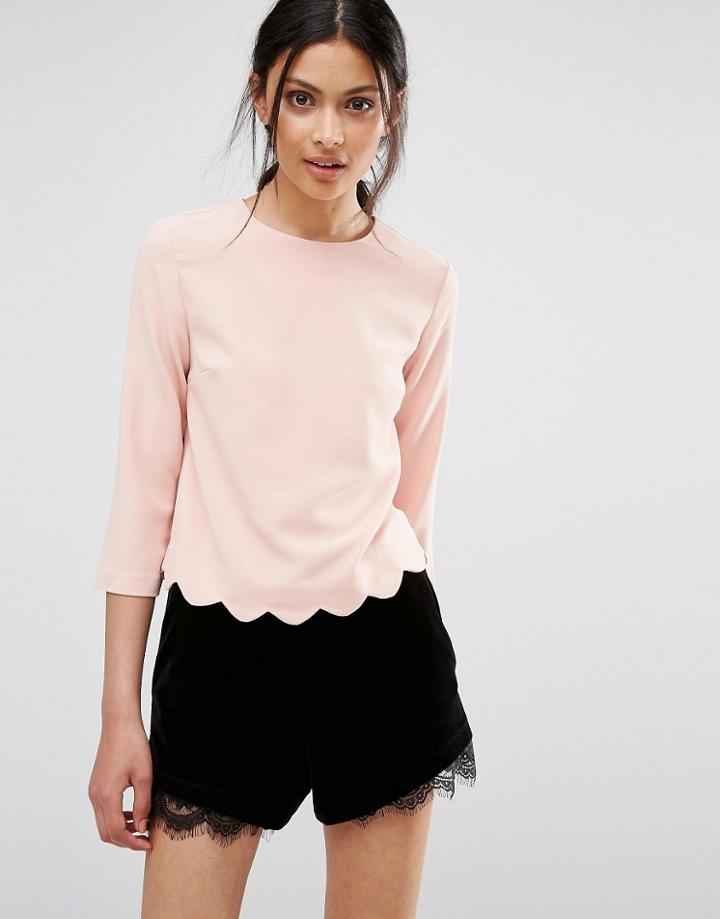 Oasis Top With Scallop Hem - Pink