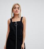 Chorus Petite Circle Puller Zip Up Denim Pinafore Dress - Black