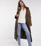 Asos Design Tall Ruched Sleeve Maxi Puffer Coat In Brown