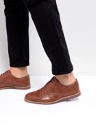 Asos Brogue Shoes In Tan Faux Leather With Contrast Sole - Tan