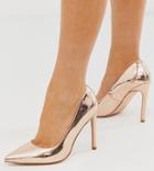 Asos Design Wide Fit Porto Pointed High Heeled Pumps In Rose Gold