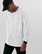 Asos Design Pique Oversized Long Sleeve T-shirt With Tipping In White - White