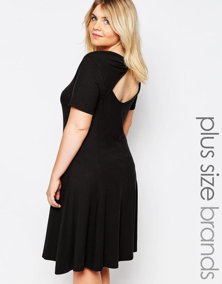 Junarose Lace Insert Swing Dress With Open Back Detail - Black