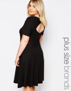Junarose Lace Insert Swing Dress With Open Back Detail - Black