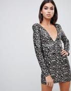 Club L Sequin Dress In Gray Leopard-multi