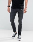 Hoxton Denim Super Skinny Jeans In Washed Black With Chain - Black
