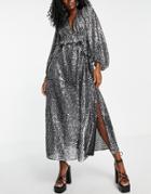 Topshop Sequin Maxi Dress In Silver