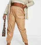 I Saw It First Plus Faux Leather Pants In Camel-brown