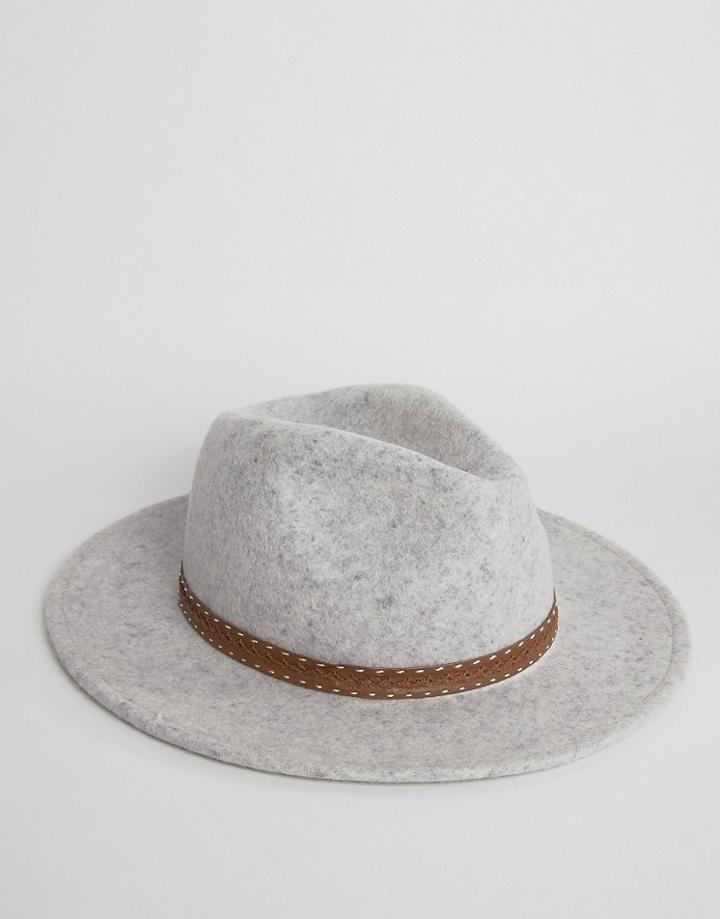 Asos Fedora In Gray Marl With Embrodiery Band - Gray