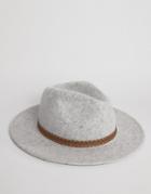 Asos Fedora In Gray Marl With Embrodiery Band - Gray