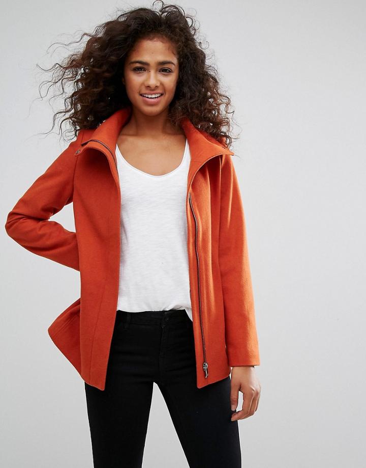 Esprit Zip Front Wool Coat - Red