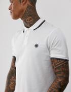 Pretty Green Tipped Pique Polo In White - White