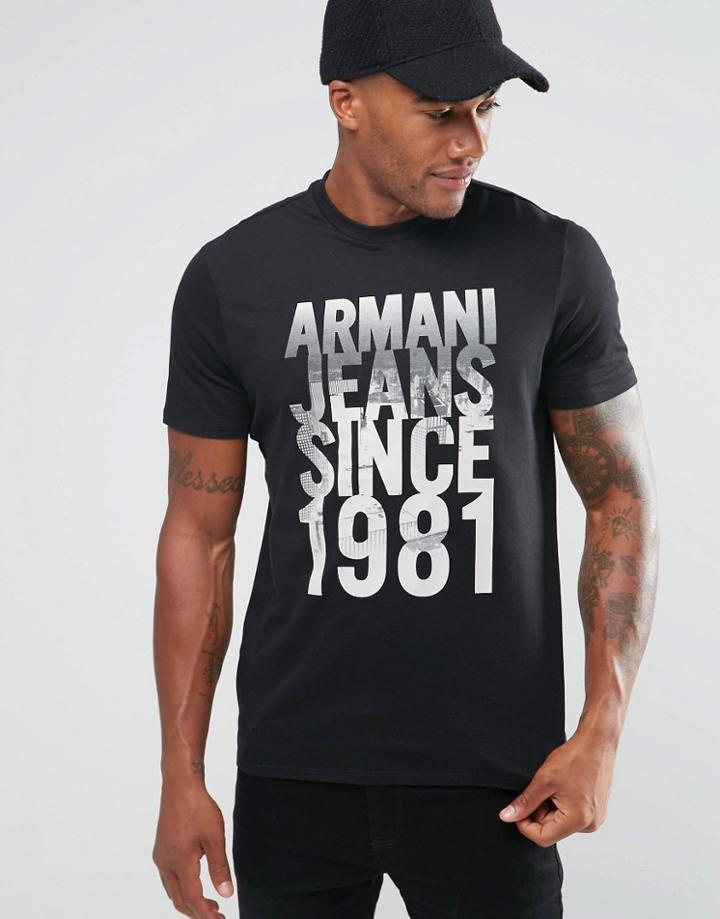 Armani Jeans T-shirt With 1981 Cityscape Print In Black - Black