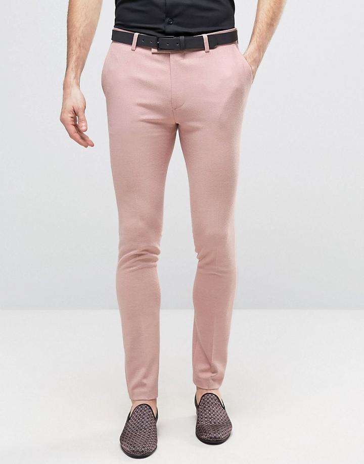 Asos Super Skinny Wool Feel Heritage Smart Pants In Pink - Pink
