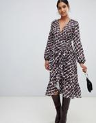 Liquorish Leopard Print Ruffle Hem Midi Wrap Dress - Multi