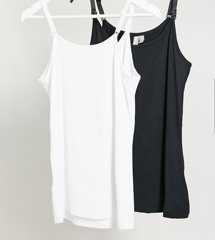 Asos Design Maternity Nursing Cami With Clips 2 Pack Black And White-multi