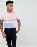 Asos Design Muscle Longline T-shirt With Pastel Color Block - Pink