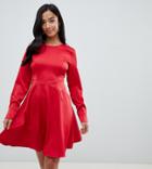 Y.a.s Petite Satin Skater Dress With Cuff Detail - Red