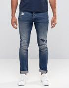 Only & Sons Rip & Repair Skinny Fit Jeans With Stretch - Blue