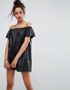 Asos Faux Leather Off Shoulder Mini Dress - Black