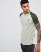 Ascend Muscle Fit Paneled Raglan T-shirt With Curved Hem - Gray