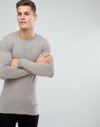 Asos Design Longline Muscle Fit T-shirt With Long Sleeves In Beige - Brown