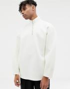 Asos White Balloon Sweatshirt In White Scuba With Zip Neck