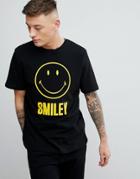 Pull & Bear Smiley Face Slogan Crew Neck T-shirt In Black - Black