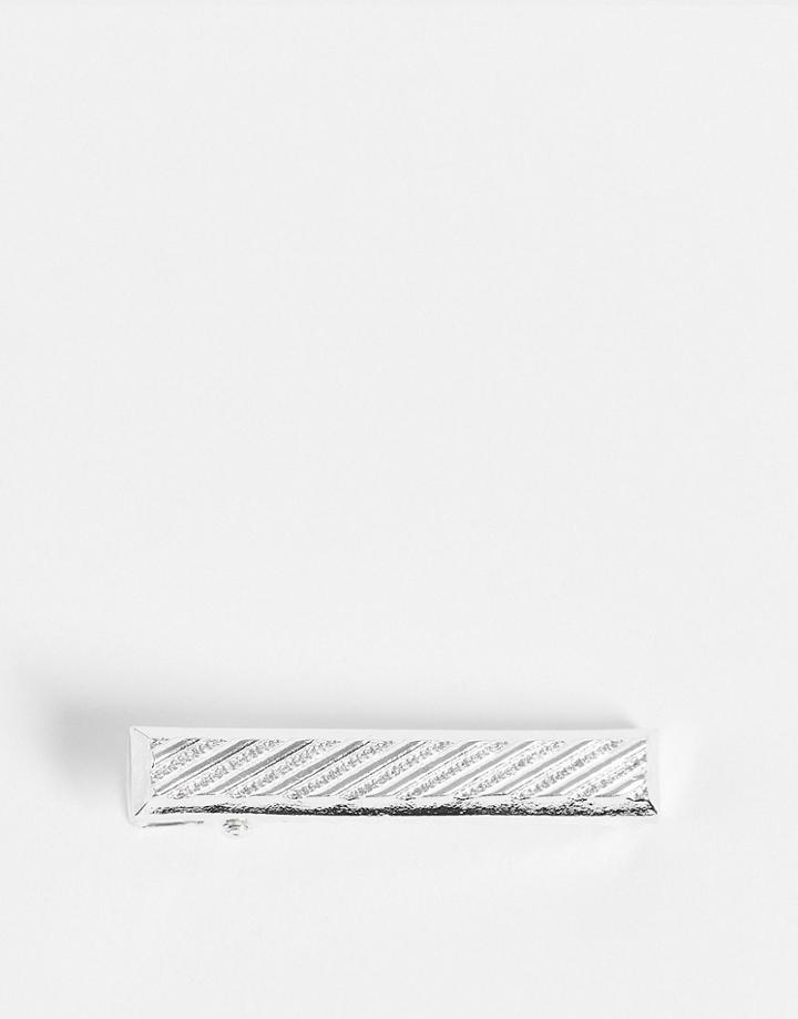 Asos Design Wedding Tie Bar With Chevron In Silver Tone