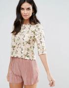 Liquorish Lace Embroidered Crop Top - Pink