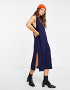& Other Stories Recycled Wool Mix Knitted Midi Dress In Navy