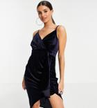 Jaded Rose Tall Exclusive Ruched Velvet Wrap Dress In Navy