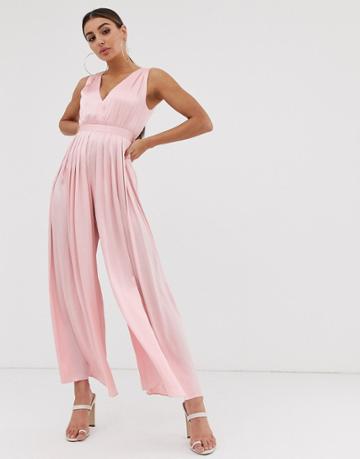 The Girlcode Satin Pleat Jumpsuit - Pink