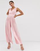 The Girlcode Satin Pleat Jumpsuit - Pink