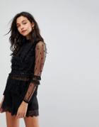 Stevie May Embroidered Floral Lace Blouse - Black