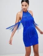 Ax Paris Tassle Trim Dress - Blue
