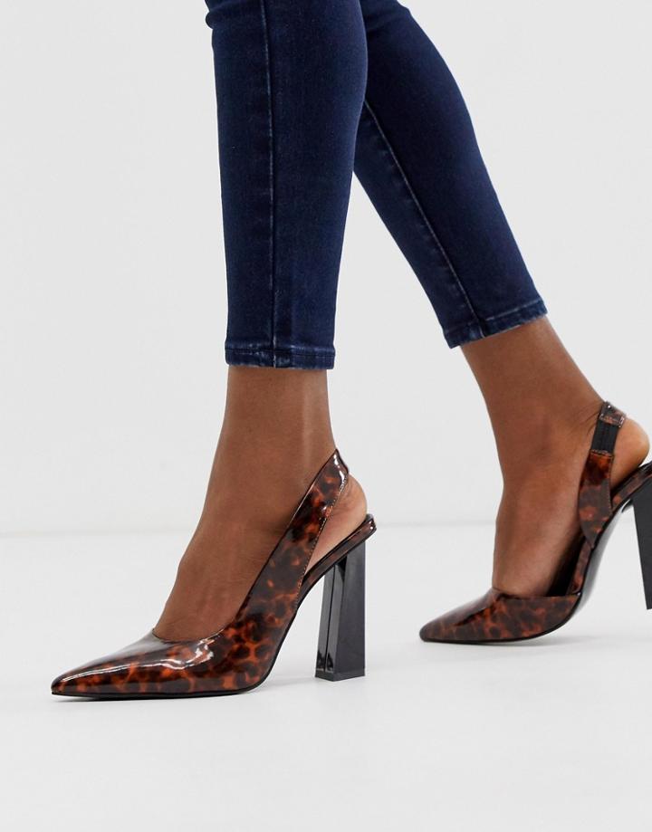 Asos Design Padlock Slingback Pointed High Heels In Tortoise Print-multi