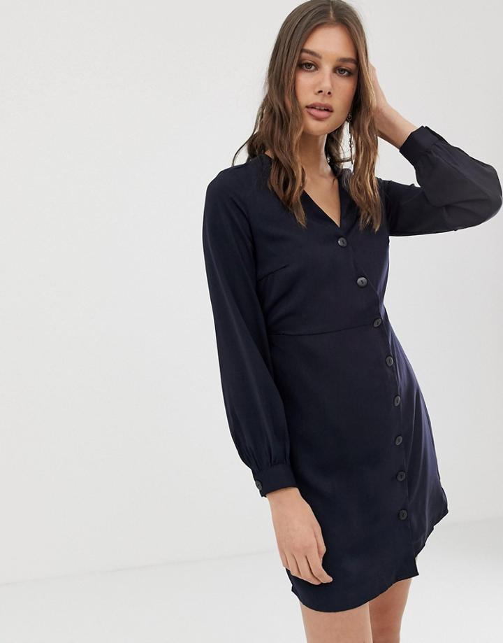 Vero Moda Button Through Long Sleeve Mini Dress-navy