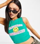 Missguided Crop Tank Top With Ray Of Sunshine Slogan In Green