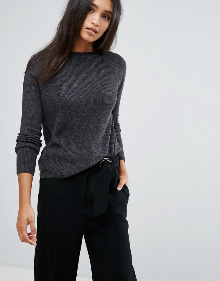 Mango Crew Neck Knitted Sweater - Gray