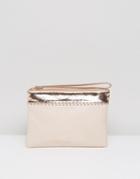 Miss Kg Tally Nude And Rose Gold Cross Stitch Clutch With Wristlet - Cream