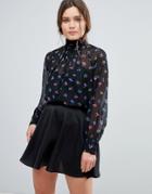 Asos High Neck Blouse In Bright Ditsy - Multi