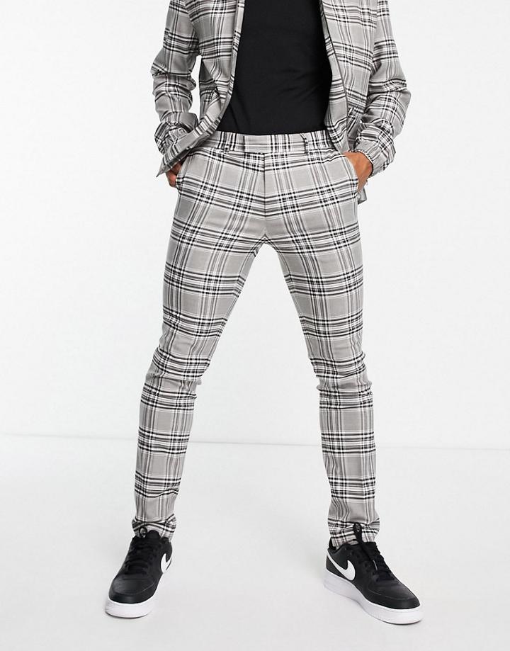 Topman Skinny Check Pant In Gray - Part Of A Set-grey